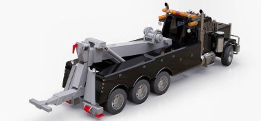 Diğer büyük kamyon veya çeşitli ağır makine taşımak için siyah kargo çekici. 3D render