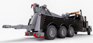 Diğer büyük kamyon veya çeşitli ağır makine taşımak için siyah kargo çekici. 3D render