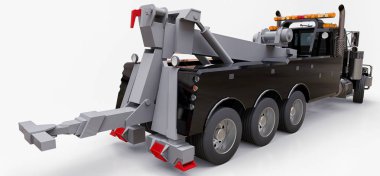 Diğer büyük kamyon veya çeşitli ağır makine taşımak için siyah kargo çekici. 3D render