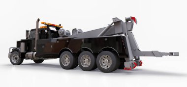 Diğer büyük kamyon veya çeşitli ağır makine taşımak için siyah kargo çekici. 3D render