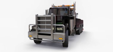 Diğer büyük kamyon veya çeşitli ağır makine taşımak için siyah kargo çekici. 3D render