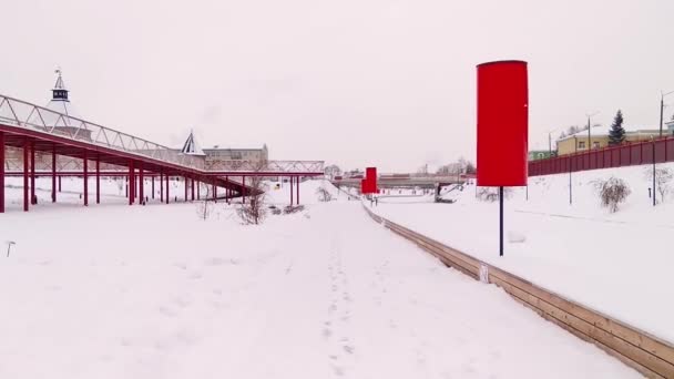 Tula Central Promenade Boyunca Kış Yürüyüş Eski Ortaçağ Kalesi Kremlin — Stok video