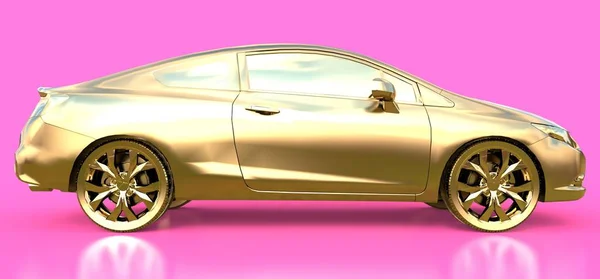Gold Mały Samochód Sportowy Coupe Renderowania — Zdjęcie stockowe