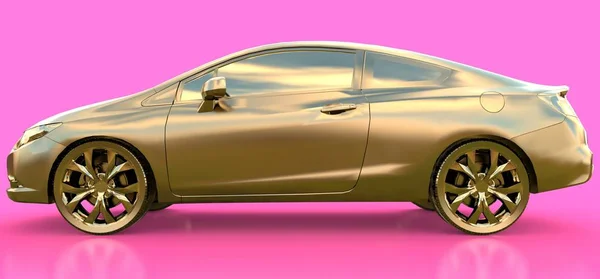 Gold small sports car coupe. 3d rendering