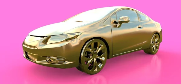 Gold small sports car coupe. 3d rendering