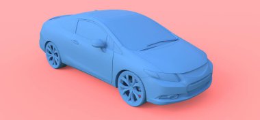 Mavi küçük spor otomobil coupe. 3D render