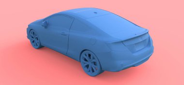 Mavi küçük spor otomobil coupe. 3D render