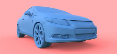 Mavi küçük spor otomobil coupe. 3D render.