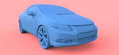 Mavi küçük spor otomobil coupe. 3D render.