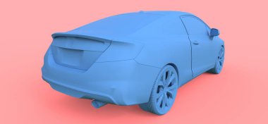 Mavi küçük spor otomobil coupe. 3D render.
