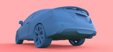 Mavi küçük spor otomobil coupe. 3D render.