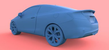 Mavi küçük spor otomobil coupe. 3D render.
