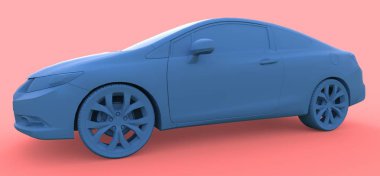 Mavi küçük spor otomobil coupe. 3D render.