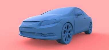Mavi küçük spor otomobil coupe. 3D render.