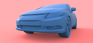 Mavi küçük spor otomobil coupe. 3D render.