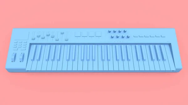 Tastiera Midi Sintetizzatore Blu Sfondo Rosa Chiavi Sintesi Primo Piano — Foto Stock