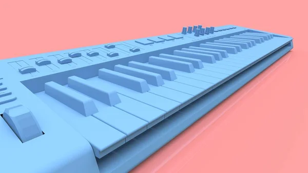 Tastiera Midi Sintetizzatore Blu Sfondo Rosa Chiavi Sintesi Primo Piano — Foto Stock