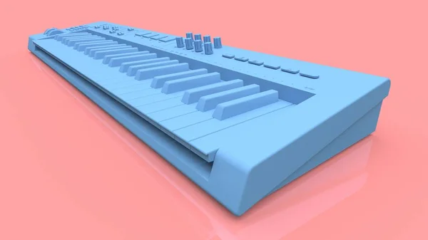 Tastiera Midi Sintetizzatore Blu Sfondo Rosa Chiavi Sintesi Primo Piano — Foto Stock