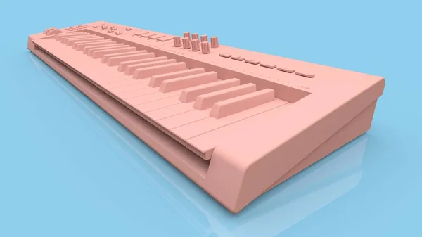 Tastiera Midi Sintetizzatore Rosa Sfondo Blu Chiavi Sintesi Primo Piano — Foto Stock