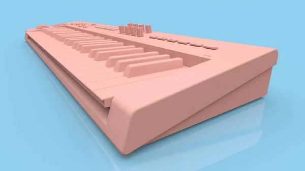 Sintetizador Rosa Teclado Midi Fundo Azul Teclas Síntese Perto Renderização — Fotografia de Stock