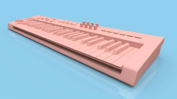 Synthétiseur Rose Clavier Midi Sur Fond Bleu Clés Synthé Gros — Photo