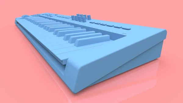 Sintetizador Azul Teclado Midi Fundo Rosa Teclas Síntese Perto Renderização — Fotografia de Stock