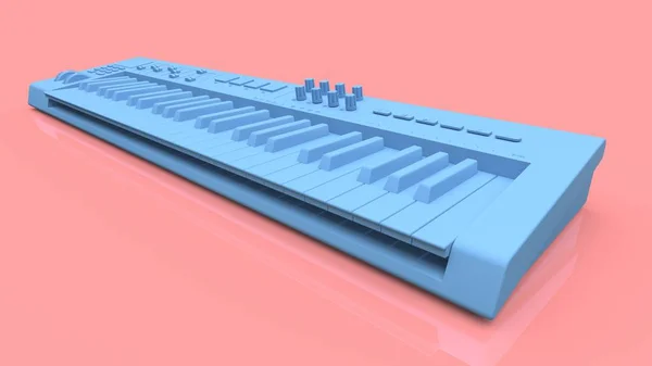 Synthétiseur Bleu Clavier Midi Sur Fond Rose Clés Synthé Gros — Photo