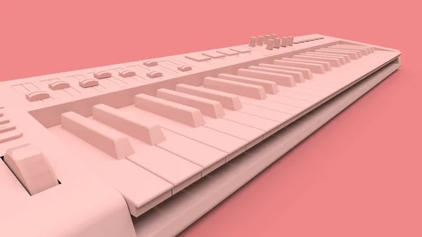Tastiera Midi Sintetizzatore Rosa Sfondo Rosa Chiavi Sintesi Primo Piano — Foto Stock