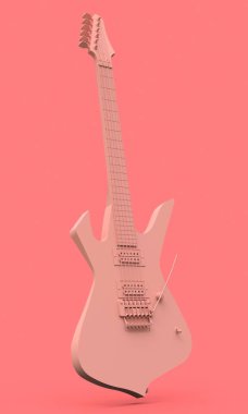 Pembe elektro gitar tarzında pembe bir arka plan üzerinde en az bir. 3D render