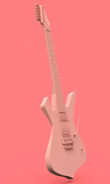 Guitarra Elétrica Rosa Estilo Mínimo Fundo Rosa Renderização — Fotografia de Stock