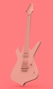 Pembe elektro gitar tarzında pembe bir arka plan üzerinde en az bir. 3D render
