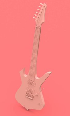 Pembe elektro gitar tarzında pembe bir arka plan üzerinde en az bir. 3D render