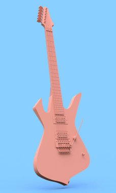 Pembe elektro gitar mavi bir arka plan üzerinde en az tarzında. 3D render