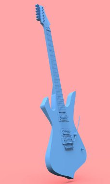 Mavi elektro gitar tarzında pembe bir arka plan üzerinde en az bir. 3D render
