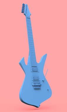 Mavi elektro gitar tarzında pembe bir arka plan üzerinde en az bir. 3D render