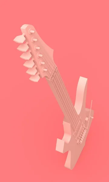 Guitare Électrique Rose Dans Style Minimal Sur Fond Rose Rendu — Photo