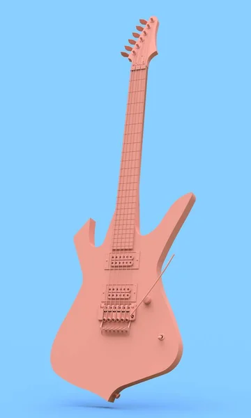 Różowy Gitara Elektryczna Stylu Minimal Niebieskim Tle Renderowania — Zdjęcie stockowe