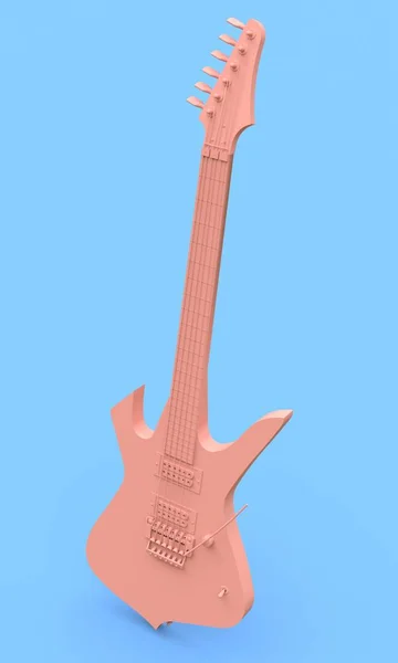 Guitarra Elétrica Rosa Estilo Mínimo Fundo Azul Renderização — Fotografia de Stock