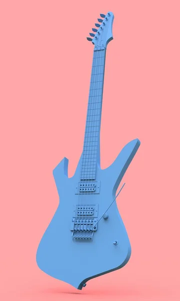 Guitare Électrique Bleue Dans Style Minimal Sur Fond Rose Rendu — Photo