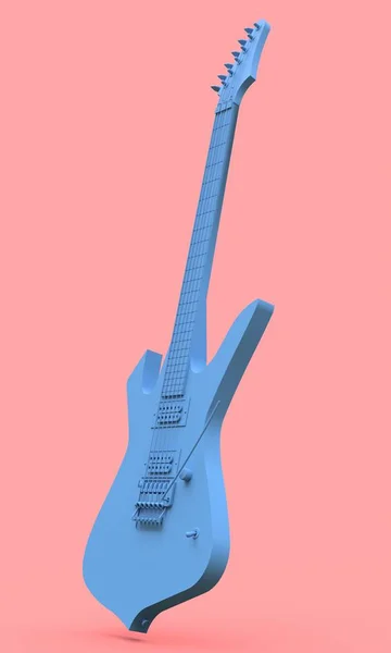 Guitarra Eléctrica Azul Estilo Minimalista Sobre Fondo Rosa Renderizado —  Fotos de Stock