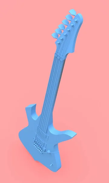 Blaue Gitarre Stil Des Minimals Auf Rosa Hintergrund Darstellung — Stockfoto