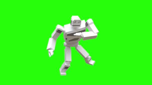 moderne Roboter tanzen Capoeira. Nationaler brasilianischer Kampfkunst-Tanz. Der Roboter bewegt sich sehr natürlich auf grünem Hintergrund.