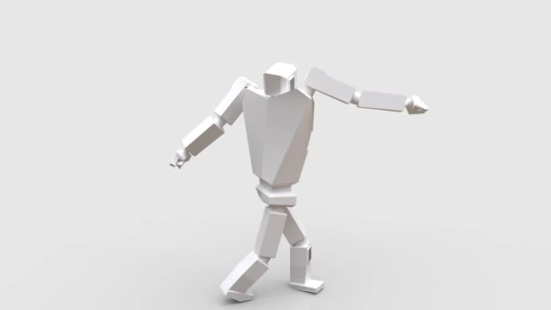 Robot moderne dansant le hip-hop. Le robot se déplace très naturellement sur un fond blanc.