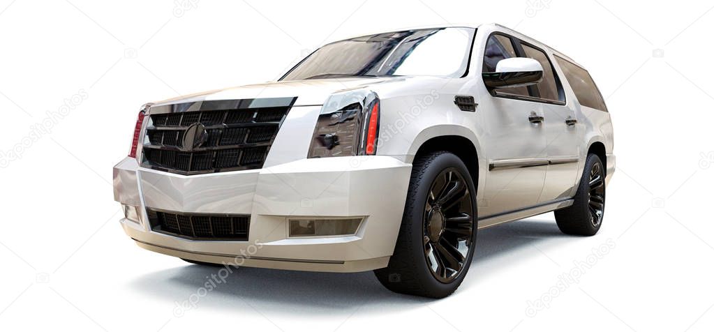 Big white premium SUV on a white background. 3d rendering