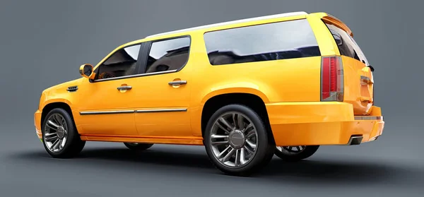 Großer Gelber Premium Geländewagen Auf Grauem Hintergrund Darstellung — Stockfoto