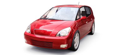 Yaratıcı tasarımın için boş yüzeyi olan kırmızı şehir arabası. 3B görüntüleme