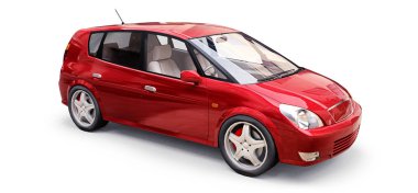 Yaratıcı tasarımın için boş yüzeyi olan kırmızı şehir arabası. 3B görüntüleme