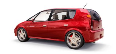 Yaratıcı tasarımın için boş yüzeyi olan kırmızı şehir arabası. 3B görüntüleme