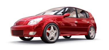 Yaratıcı tasarımın için boş yüzeyi olan kırmızı şehir arabası. 3B görüntüleme