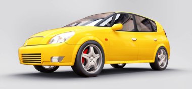 Yaratıcı tasarımın için boş yüzeyi olan sarı şehir arabası. 3B görüntüleme.